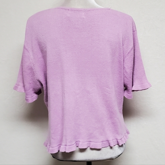 Y2K Vintage R&K Originals Lilac Floral Embroidered Cropped Ruffle V-neck Top 16 - Picture 10 of 14